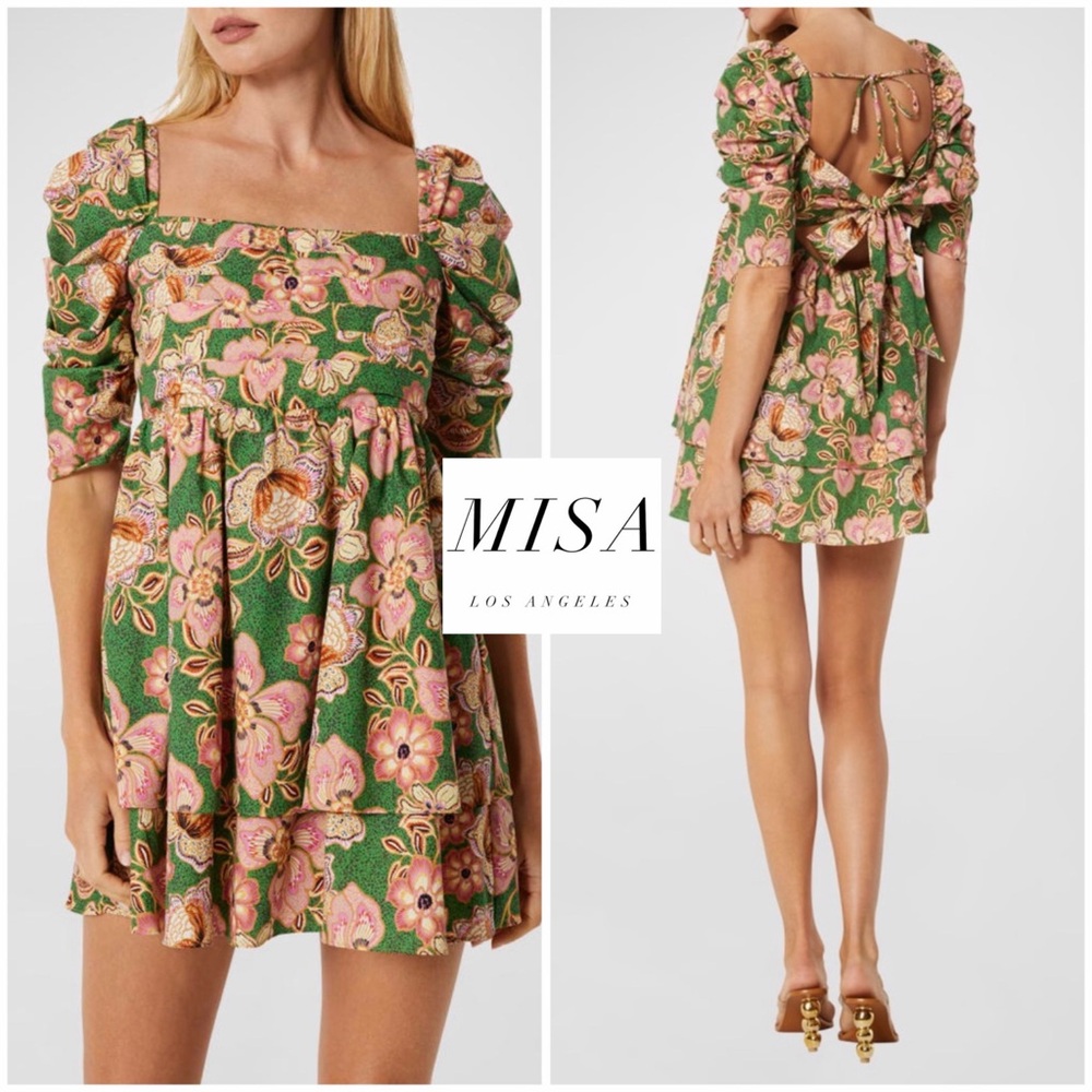 NWT - MISA Kate Tie-Back Floral Empire Cotton Mini Dress (XL)